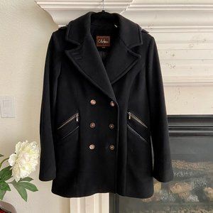 Cole Haan Wool Double-Breasted Peacoat Black, Sz 4